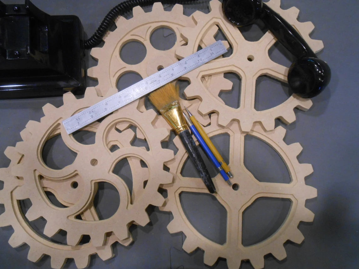 Five Wooden Gears 10 Inch gear, cogs, Wood Gears, Steampunk Industrial Design - Five 10 Inch Gears With Five Different Design