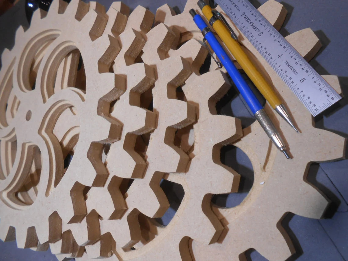 Five Wooden Gears 10 Inch gear, cogs, Wood Gears, Steampunk Industrial Design - Five 10 Inch Gears With Five Different Design