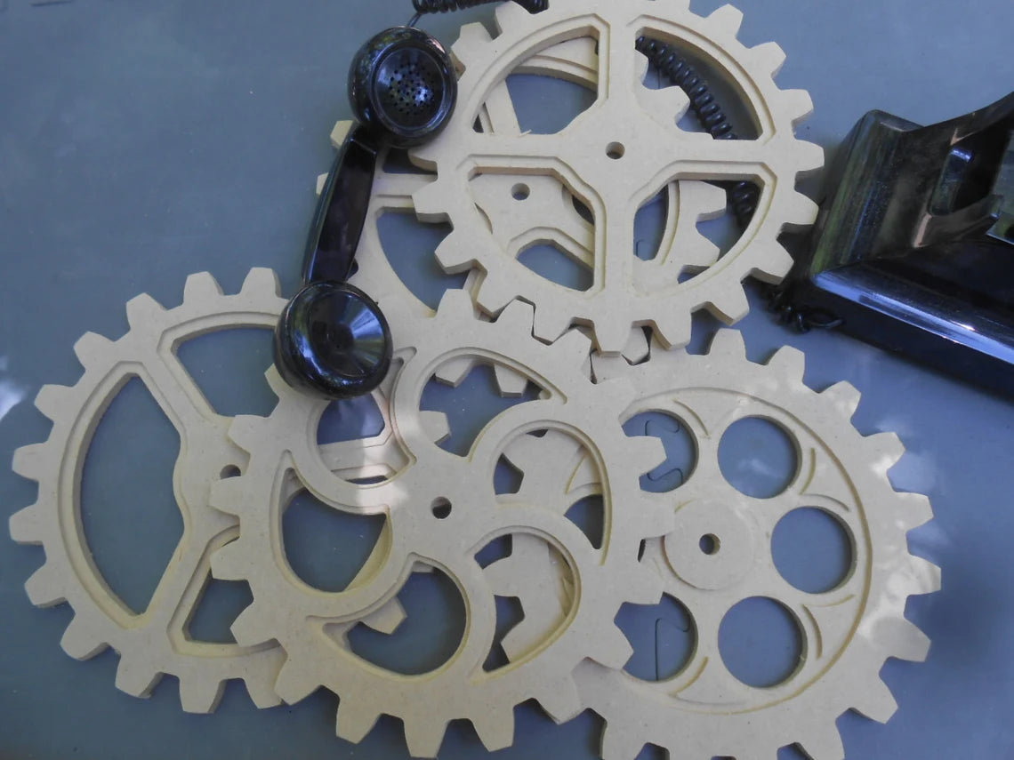 Five Wooden Gears 10 Inch gear, cogs, Wood Gears, Steampunk Industrial Design - Five 10 Inch Gears With Five Different Design