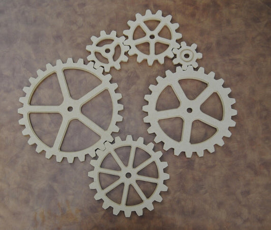 Large Wood Gear, 6 Gear Set, Wooden Cog, Sprocket, Steampunk, Modern Industrial, Americana, Foundry, decor, farm art, decoration