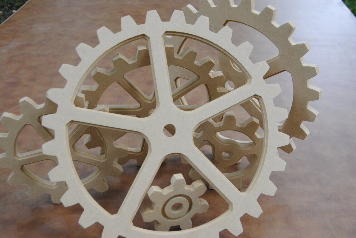 Large Wood Gear, 6 Gear Set, Wooden Cog, Sprocket, Steampunk, Modern Industrial, Americana, Foundry, decor, farm art, decoration