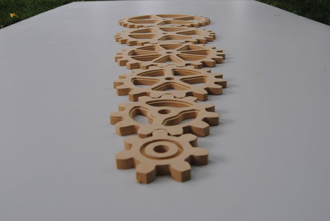 Large Wood Gear, 6 Gear Set, Wooden Cog, Sprocket, Steampunk, Modern Industrial, Americana, Foundry, decor, farm art, decoration