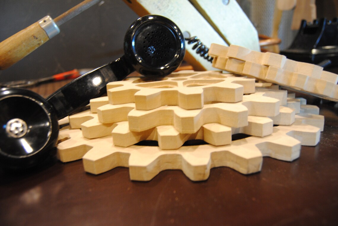 Large Wood Gear, 6 Gear Set, Wooden Cog, Sprocket, Steampunk, Modern Industrial, Americana, Foundry, decor, farm art, decoration