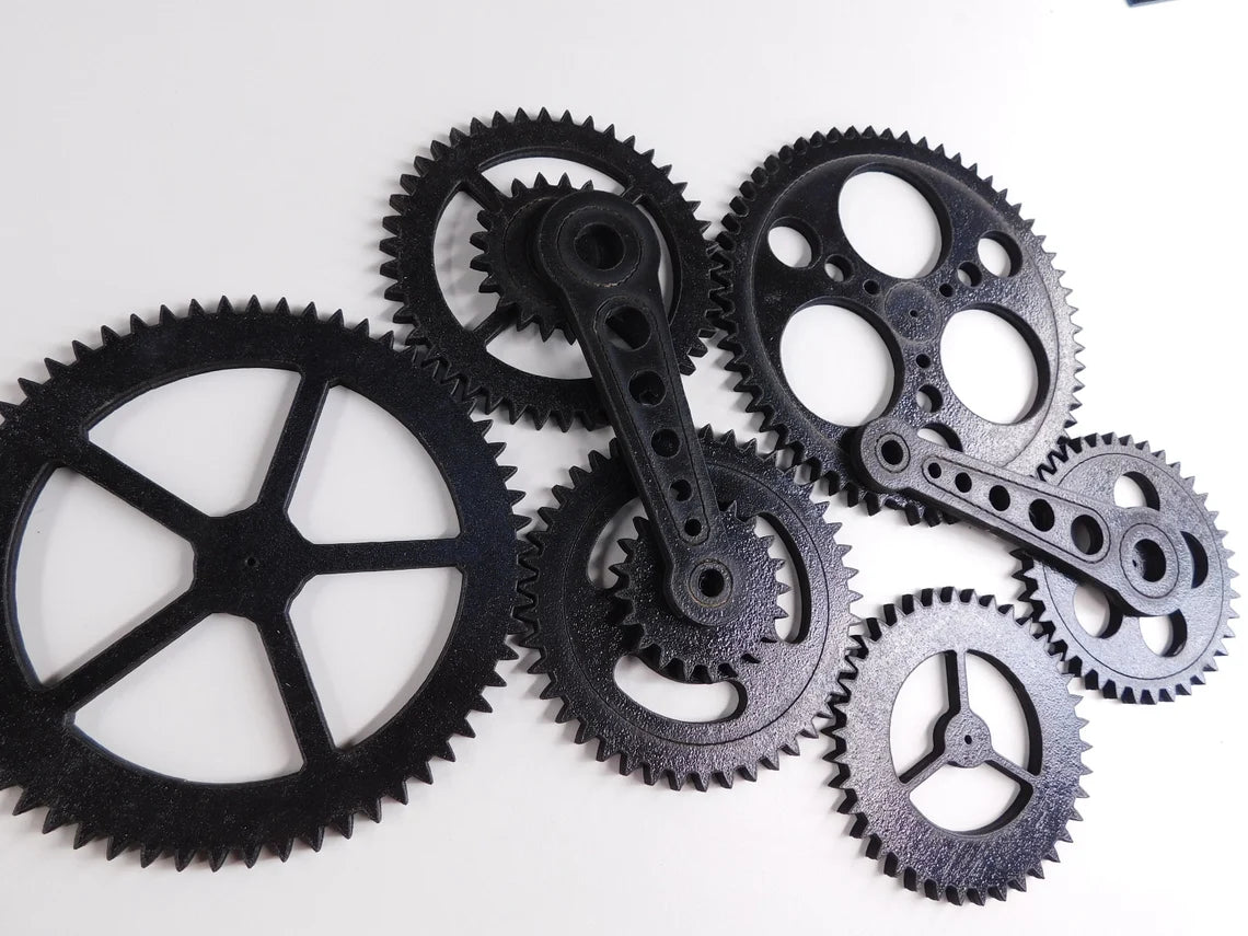 10 Pieces - Steampunk Gears Wall Decor - Eight Gears, Two Push Rods -- Wood Gears